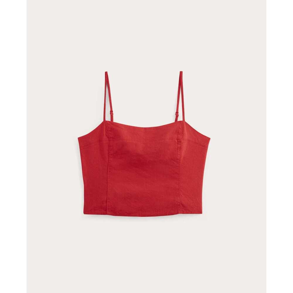 Everlane Seamed Top in Stretch Linen in Classic Red, Size 8
